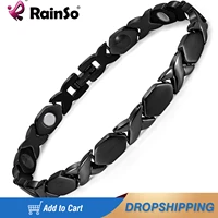 rainso new black titanium 4 elements bracelets for women elegant magnetic therapy link bracelet for health otb 1287bk