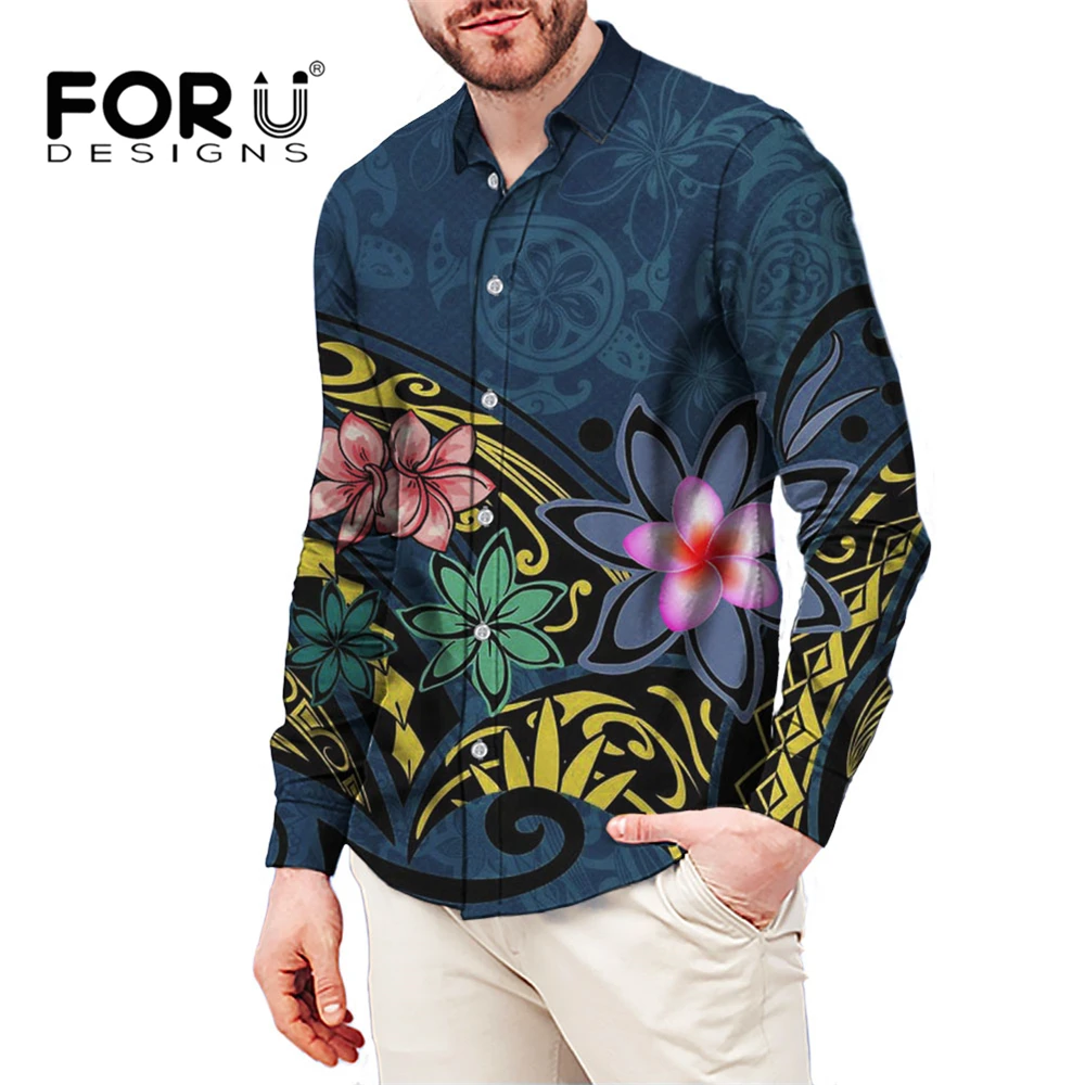 

FORUDESIGNS/мужская одежда Samoan, гавайская полинезийская Плюмерия, принт, без морщин, вечерние приталенные рубашки на пуговицах