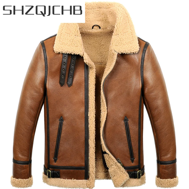 

SHZQ Real Fur Coat Winter Men Clothes 2021 100% Genuine Leather Jacket Sheep Shearling Bomber Jacket Sheepskin Coat Hiver M860