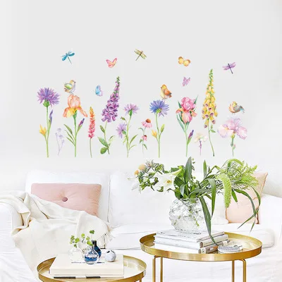 

Poster Plant Wall Stickers Vinilos Decorativos Para Paredes Flower Home Decor Wall Painting Living Room Skirting Line Wall Decor