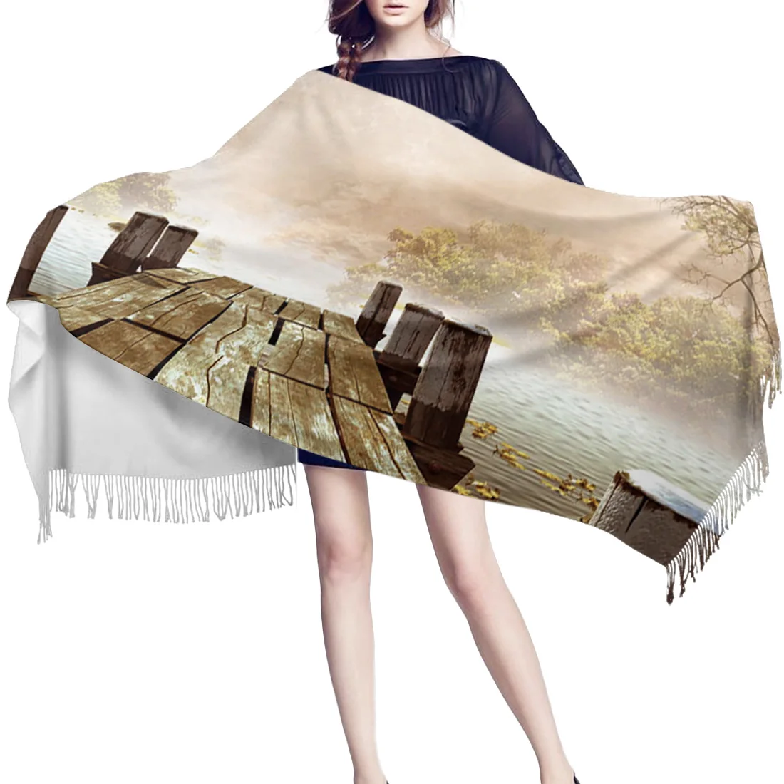 Модные большие шарфы тихий деревянный мост шарф унисекс толстые теплые зимние
