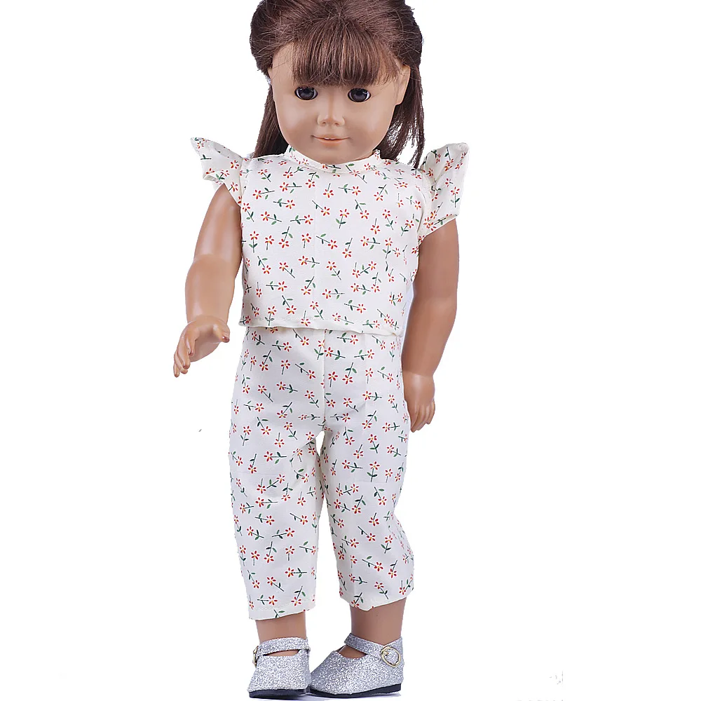 

2021 New White Floral Tops Trousers Suit Outfit Set Clothes for 18" American Girl BJD 45cm Reborn Baby Pajamas Doll Accessories
