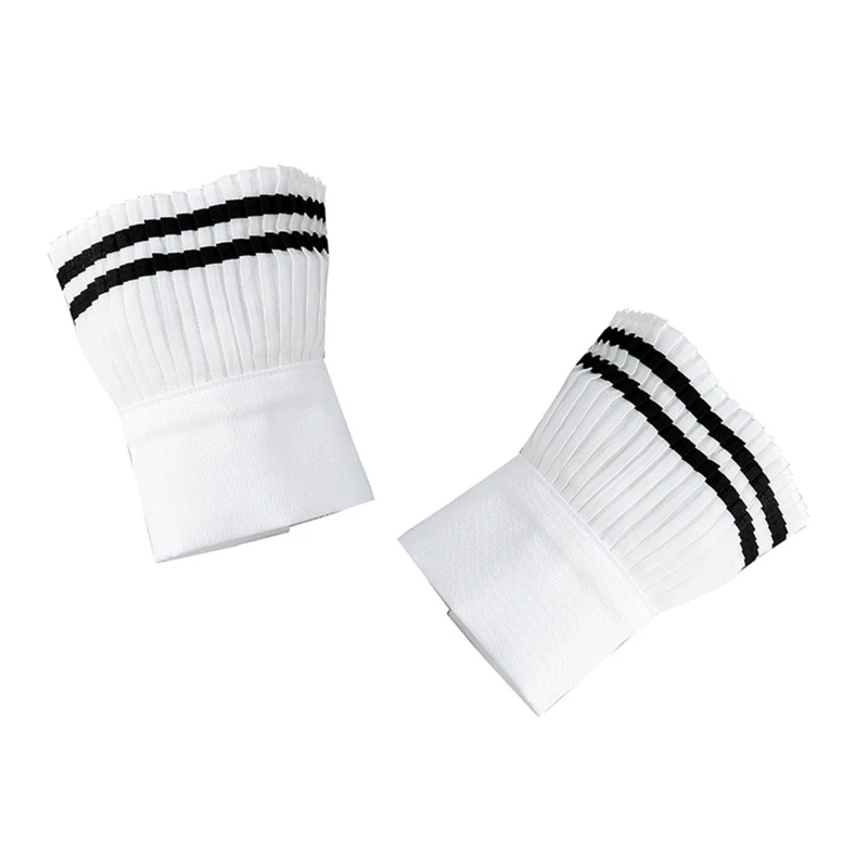 

Women Preppy Style Pleated White Horn Cuffs Double Black Stripes Fake Sleeves