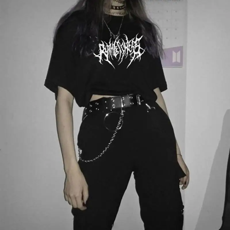 

Women's t-shirts korean cotton Black Oversize dropshipping Hip Hop Tops harajuku vintage aesthetic gothic graphic punk clothes