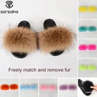 Сланцы женские с натуральным мехом, пушистые летние тапочки, меховые уличные сандалии, роскошная женская обувь на плоской подошве, 2020