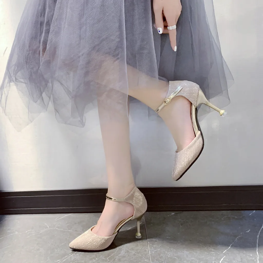 Пикантные женские сандалии с острым носком на высоком каблуке летняя