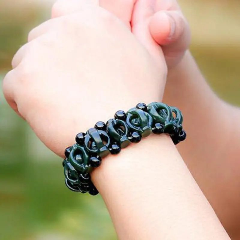 

Drop Shipping Xinjiang Hetian Qing Jade Bracelets Lucky Amulet Hollow Carving Holy Device Amulet Bracelets Bangles For Women Men