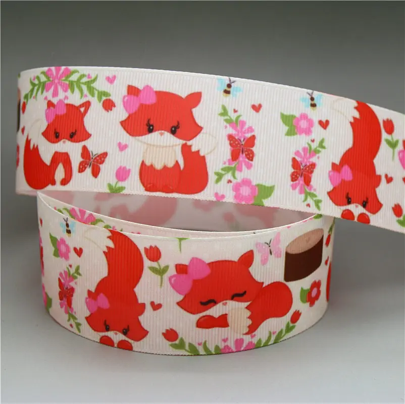 DHK 1.5'' 5yards fox cat animals printed grosgrain Ribbon Accessory hairbow headwear decoration DIY Wholesale 38mm E1615