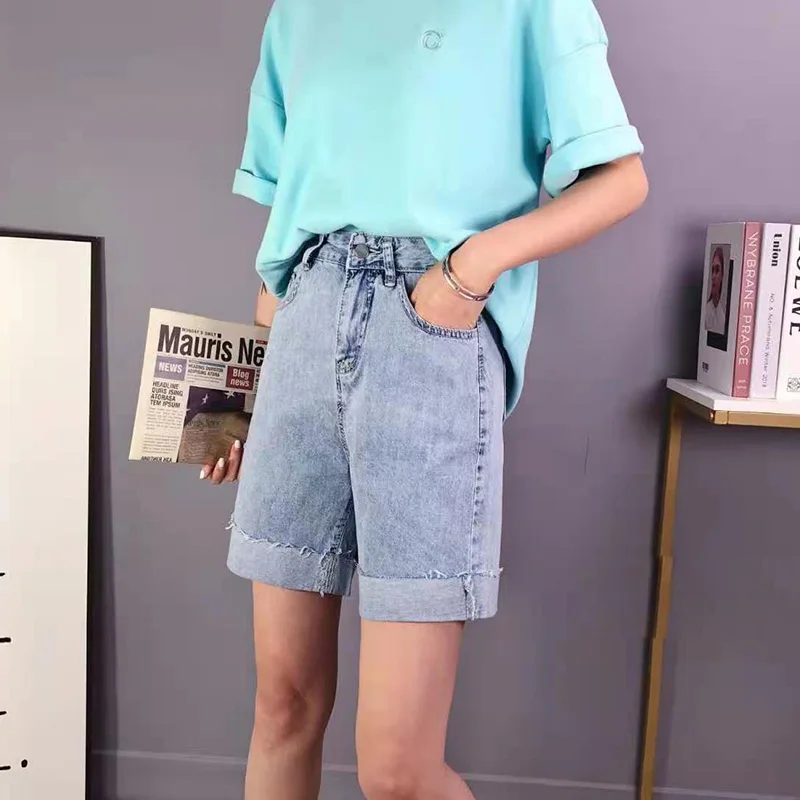 

2021 High Waist Women's Fashion Denim Shorts Trousers For Female Mom Pants