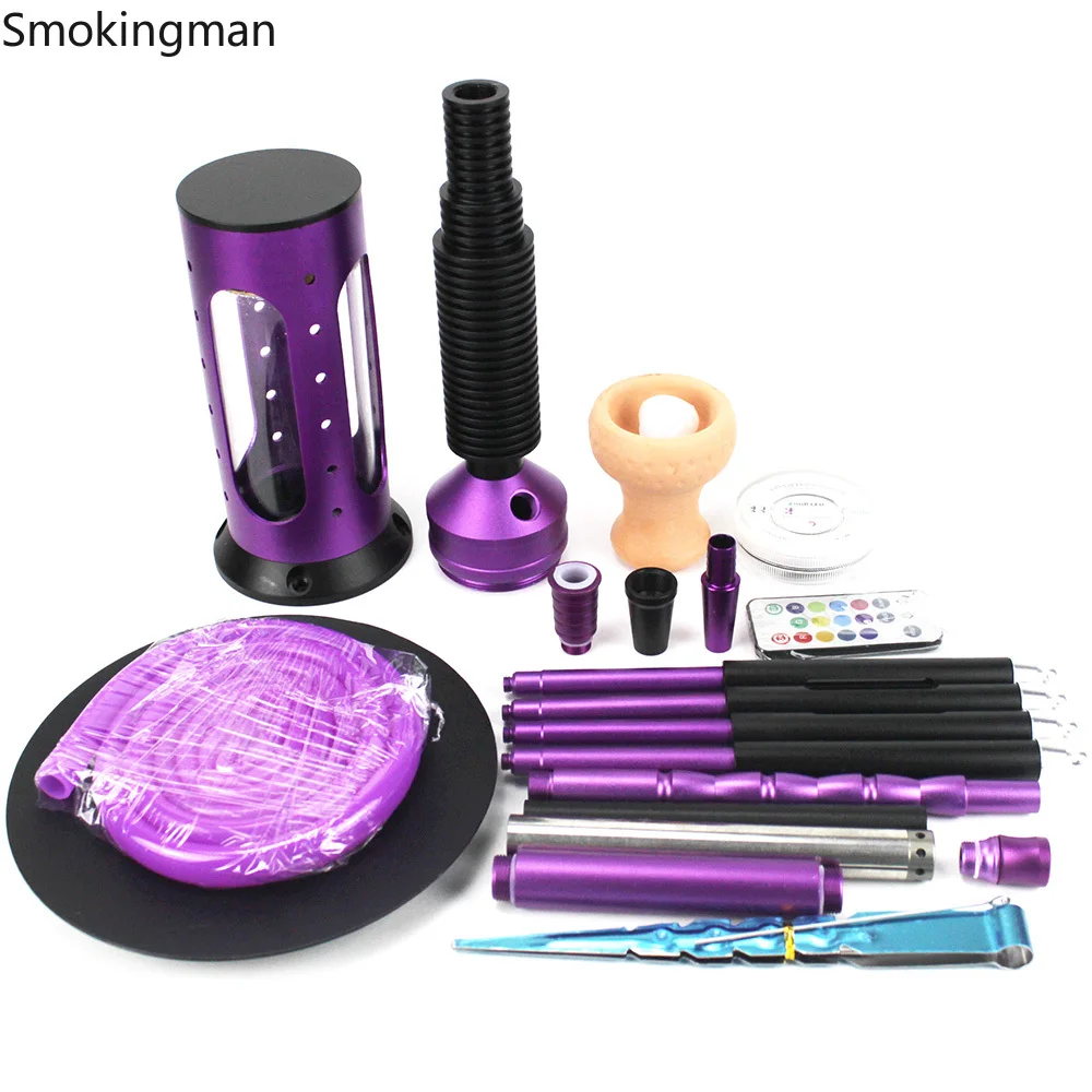 

New 68.2CM Hookah Rocket Shisha With LED Light Metal Diffuser Smoking Water Pipe Stable Glass Vase Nargile Sheesha Hookahs Set