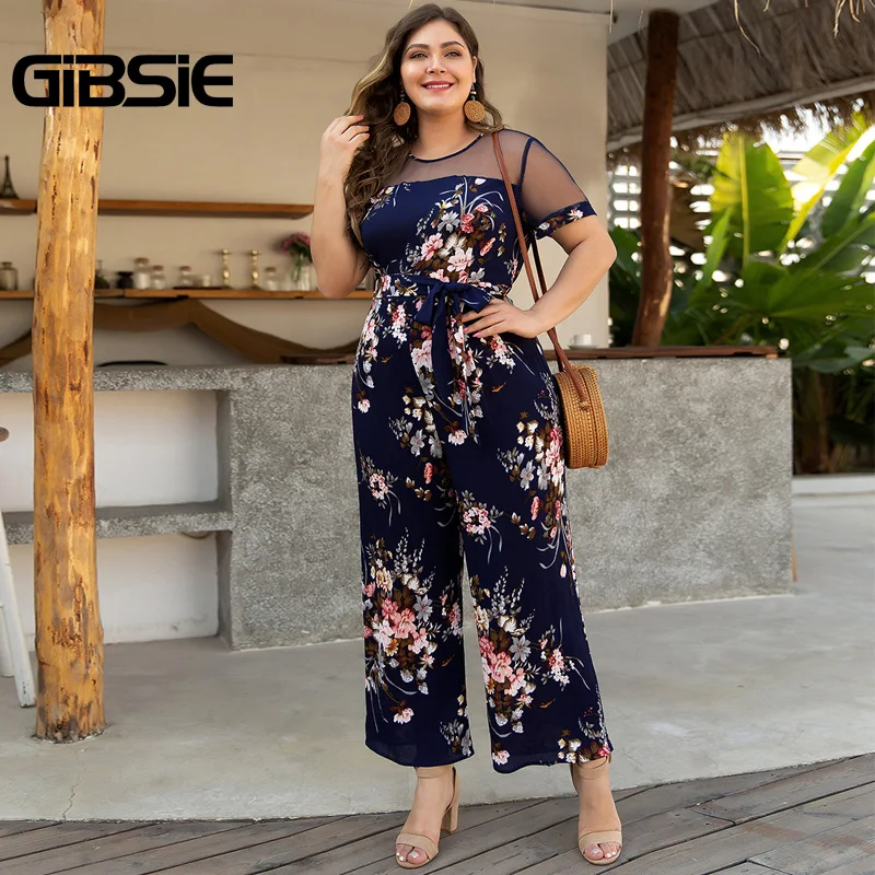 GIBSIE сетчатый лоскутный цветочный принт праздник Бохо комбинезон для женщин 2020