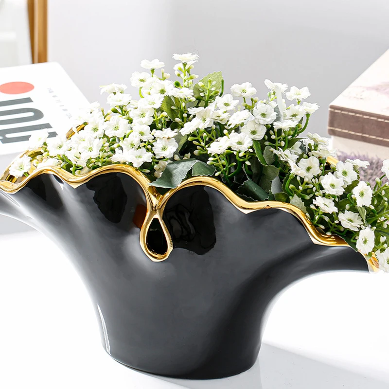 

Креативная керамическая ваза, простая Европейская Цветочная композиция, современные настольные украшения для дома, черные и желтые вазы дл...