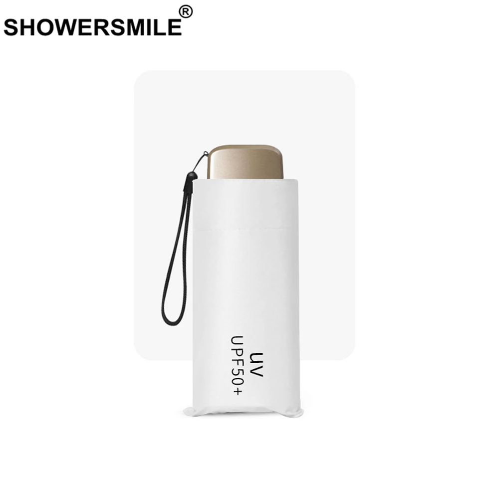 Складной мини зонт SHOWERSMILE маленький карманный легкий однотонный от солнца дождя