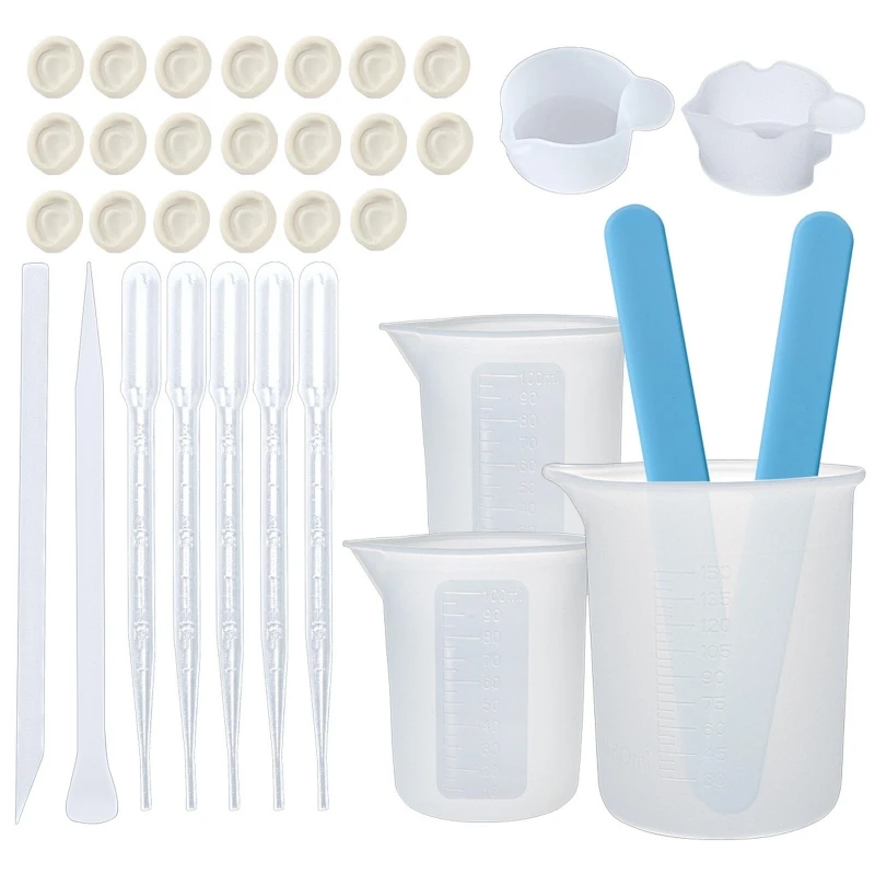 

Silicone Resin Measuring Cups Tool Kit 100&150ml Measure Cups Silicone Popsicle Stir Sticks Pipette Finger Cots for DIY