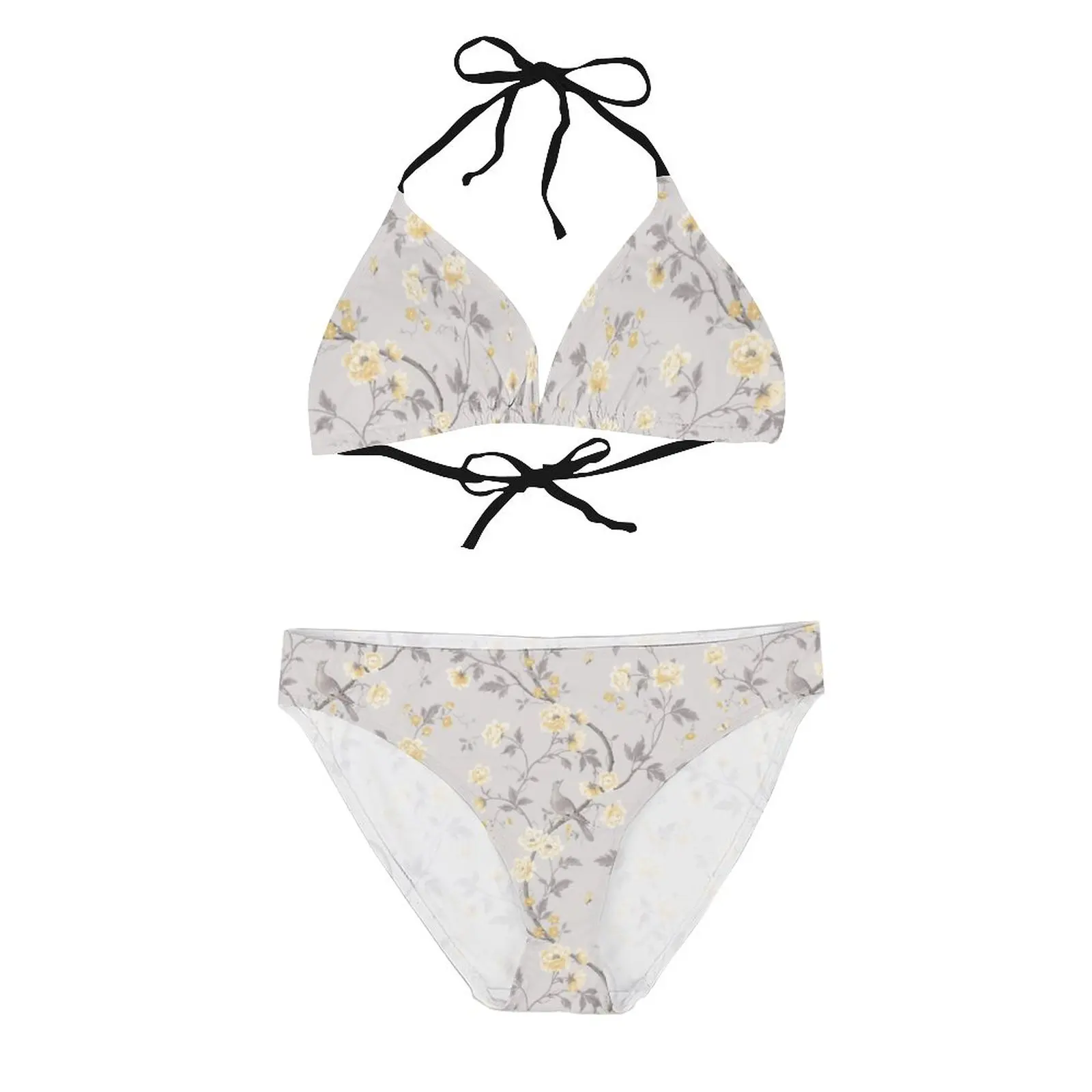 

Women 2021 Exotic Bikinis Yellow Floral Top Yellow Floral Women Swimsuit Mid Waist Women's Top Summer Women Beach Wear