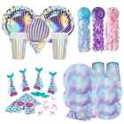 Одноразовая посуда с разноцветными ракушками для вечерние НКИ в стиле русалки, для первого дня рождения, летнего пляжа, вечеринки под морем, украшение для вечерние для девочек