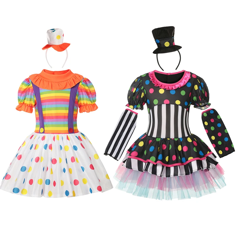 

VOGUEON Halloween Costumes Kids Children Circus Clown Multicolor Fancy Dress Girl Party Cosplay For Boys Girls Dress Up Vestido