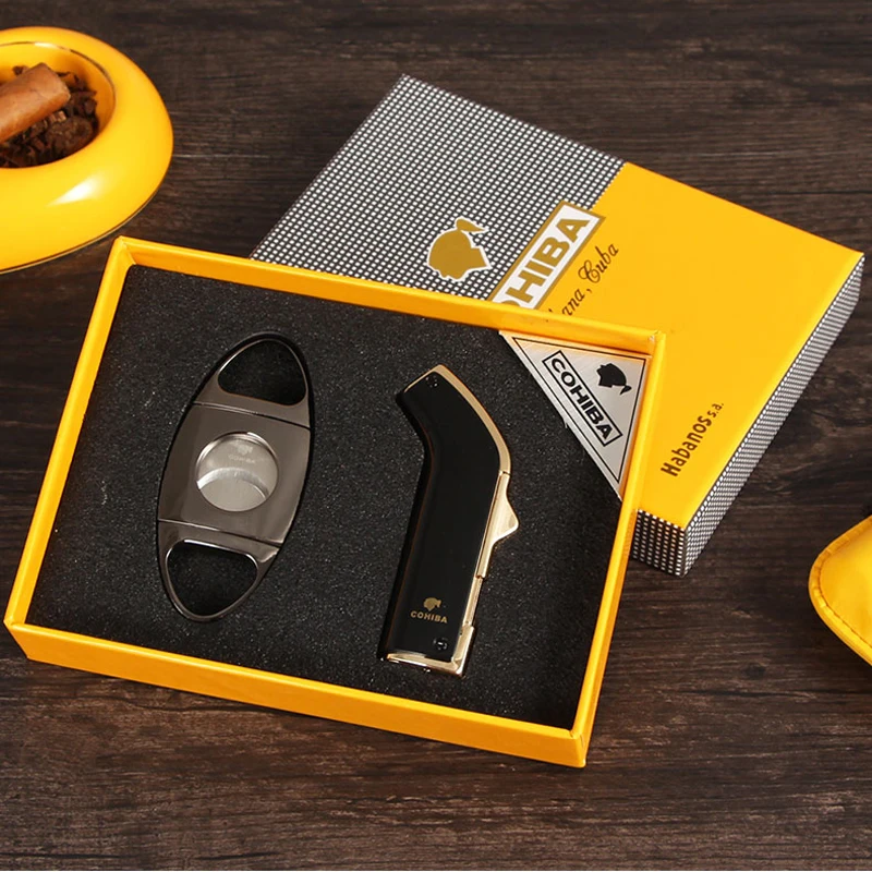 Набор зажигалок COHIBA для обрезки сигар гильотина из нержавеющей стали 2 струйных