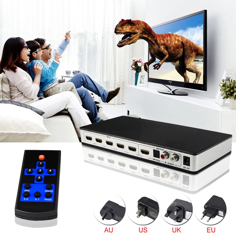 4K x 2K @ 30hz Full HD 1080P 3D ARC Switch 5x1 аудио экстрактор видео конвертер 5 портов