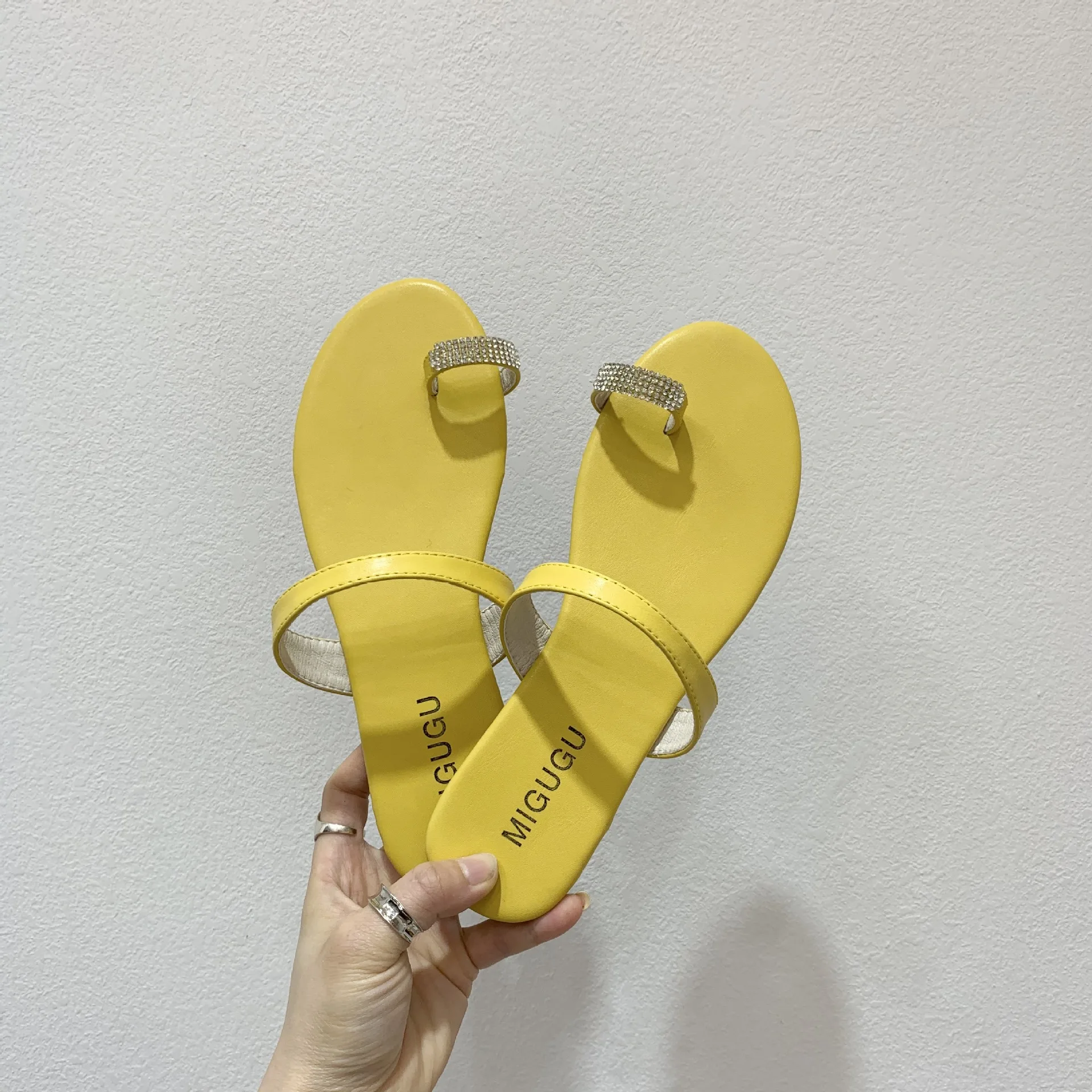 

wear rhinestone toe ladies slippers tide Fairy style sandals slippers female