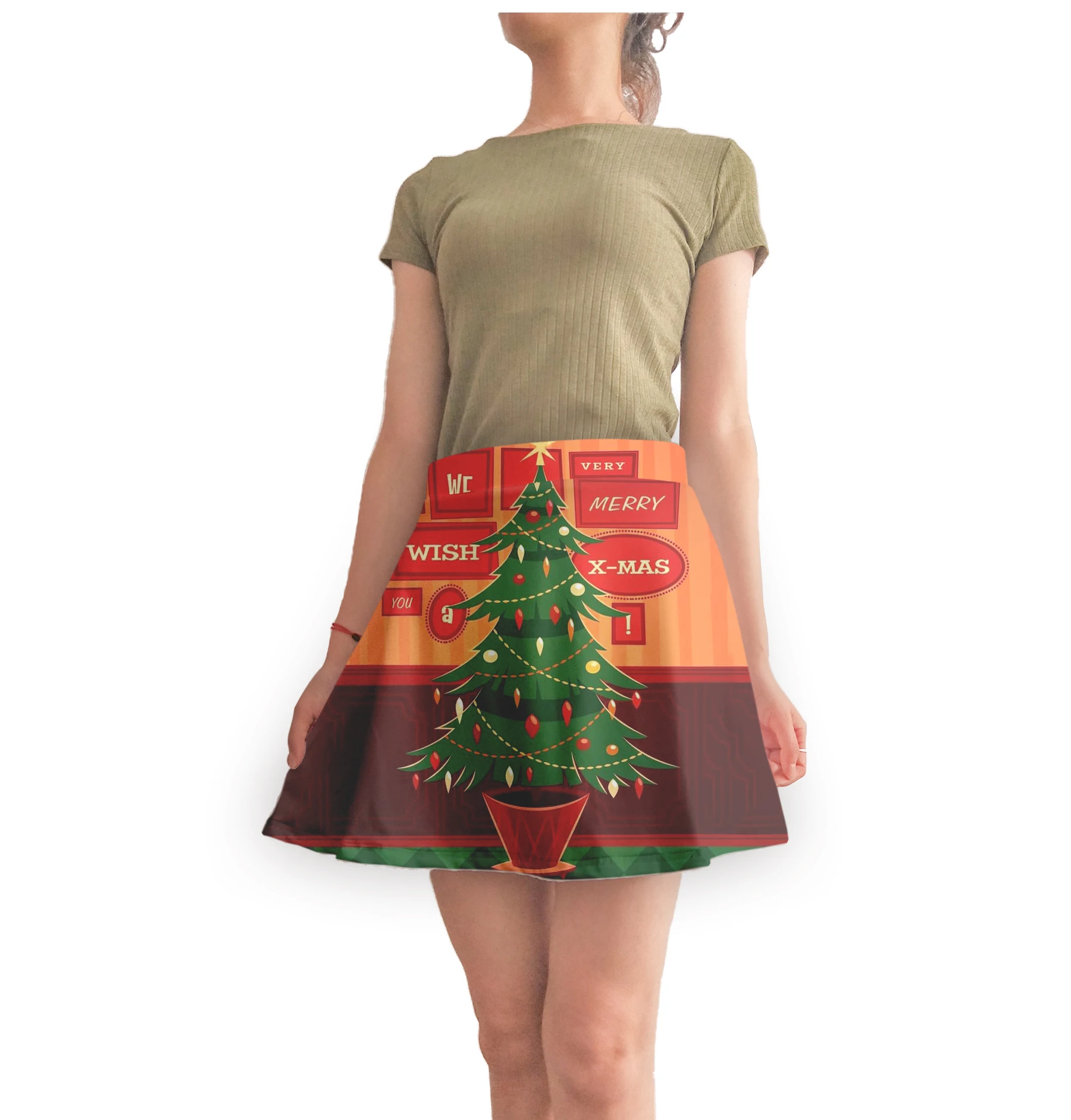 

2019 Hot Sale Breathable Birthday Christmas Printed Woman Skirt