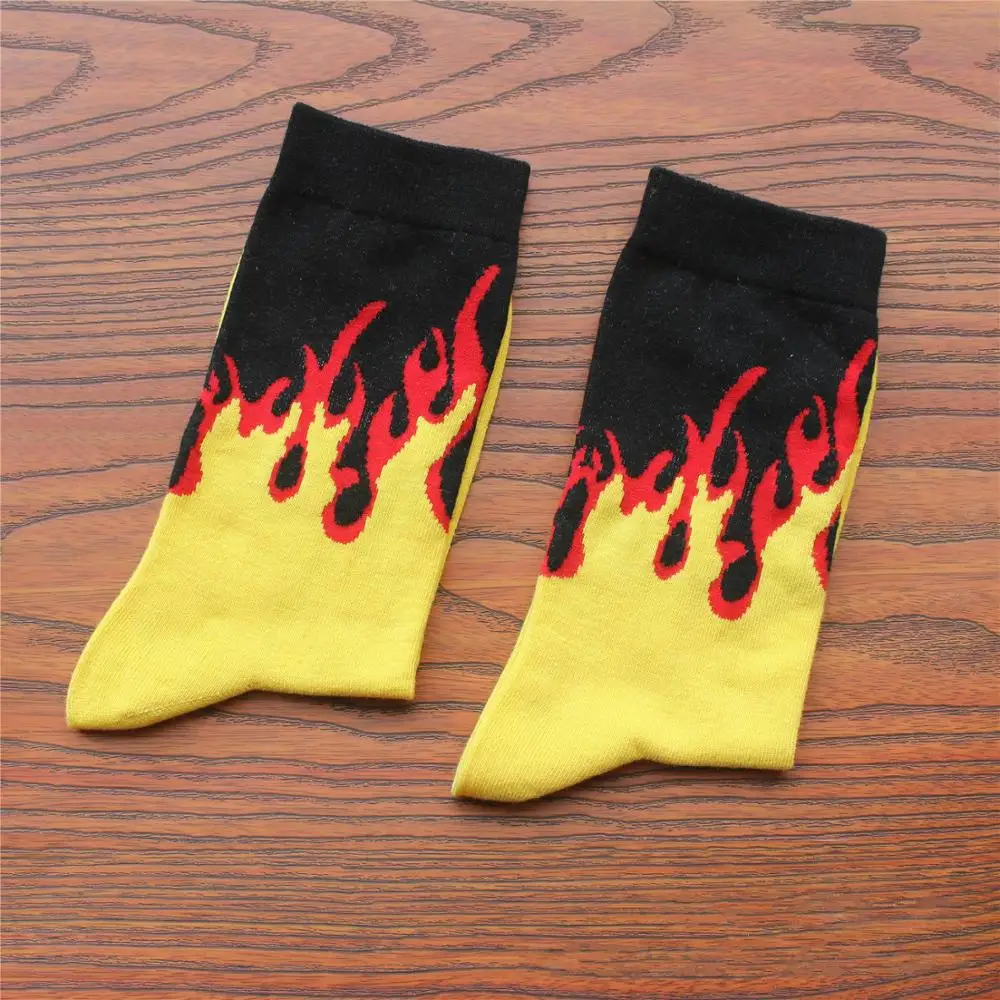Flame Socks for Men Women Hip Hop Cartoon Fire Yellow Black Fashion Designer Sports Skateboard Cool Stuff Gift Wholesale(SO23) images - 6