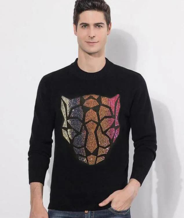 

Sweaters 2021 Winter europe Style Rhinestone Sweater for Hip hop Streetwear men
