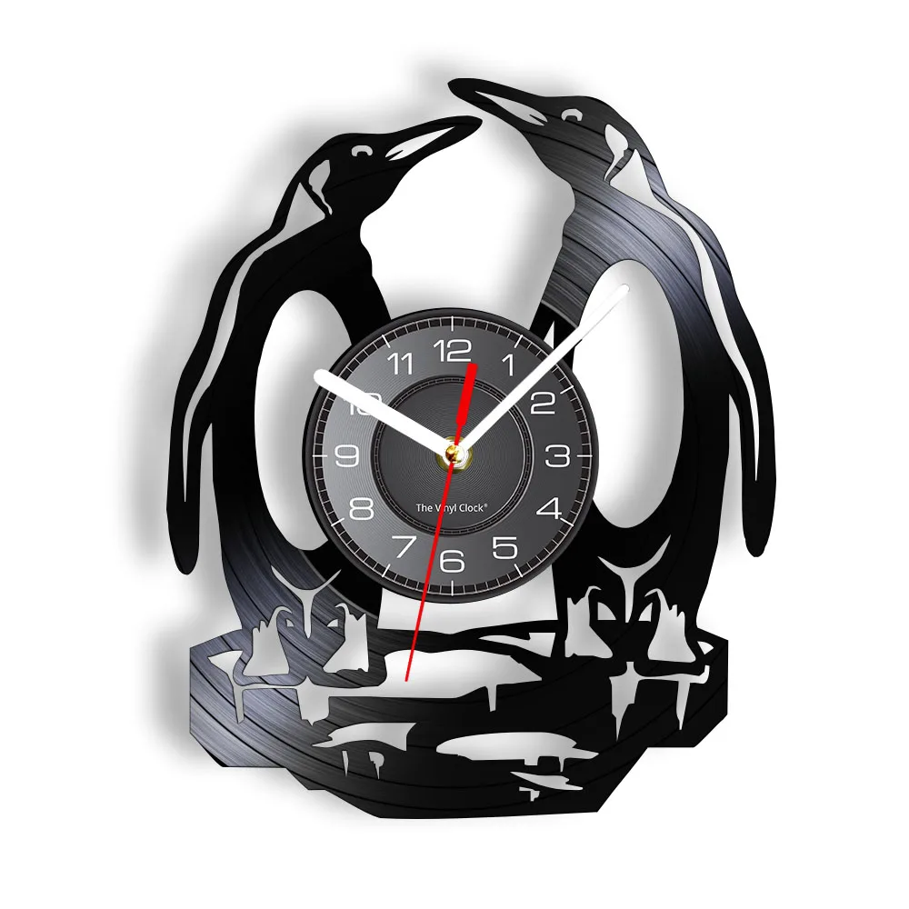 Penguins Antarctica Animals Vinyl Music Record Wall Clock Nordic Nursery Home Decor Kids Room Wall Art Silent Quartz Wall Watch