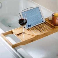 adjustable bamboo bath shelf bathroom accessories organizer bathtub rack tray for tablet holder phone spa book holder 70 105cm