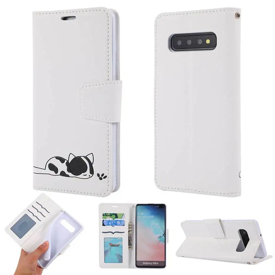 Кожаный чехол с откидной крышкой для samsung Galaxy S10 E S9 J4 J6 A7 A6 плюс A10 A20 E A30 A40 A50 A70 милый кошелек с котами чехол для телефона