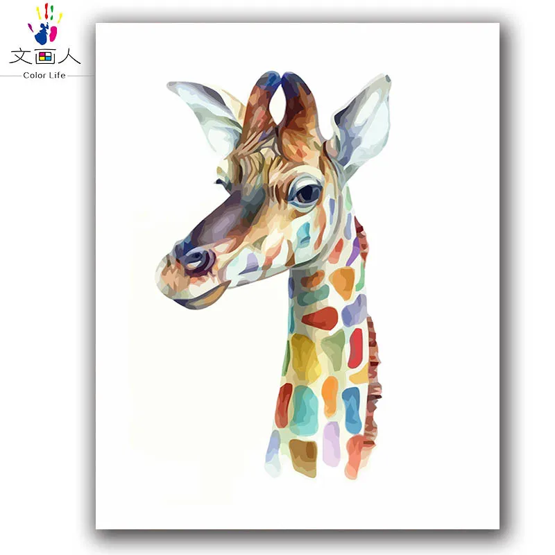 Белый фон красочный жираф diy Цифровая живопись маслом по номерам ручной работы