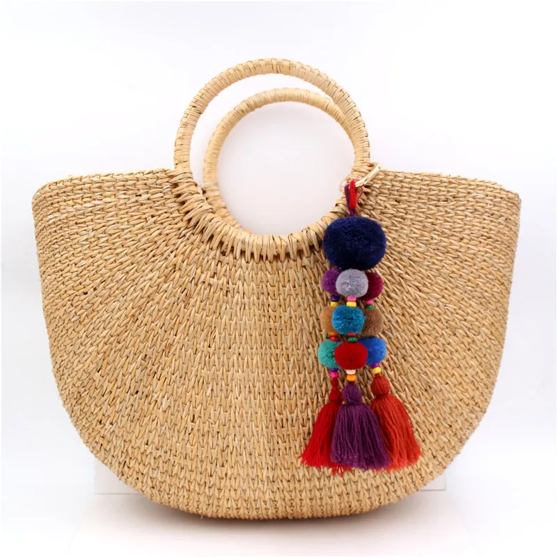 1 шт. деревянные брелоки из бусин в богемном стиле многоцветный брелок с помпоном