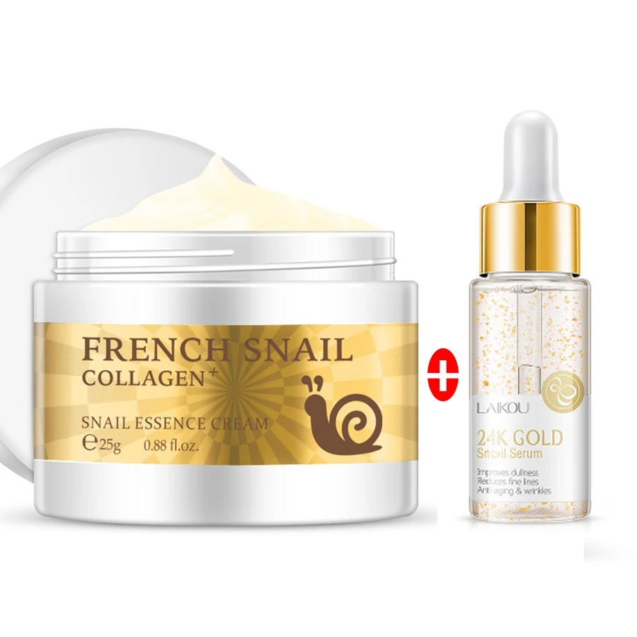 

25g Snail Face Cream17ml Serum Set 24K Gold Essence Hyaluronic Acid Moisturizing Anti-aging Nourishing Serum Cream Skin Care