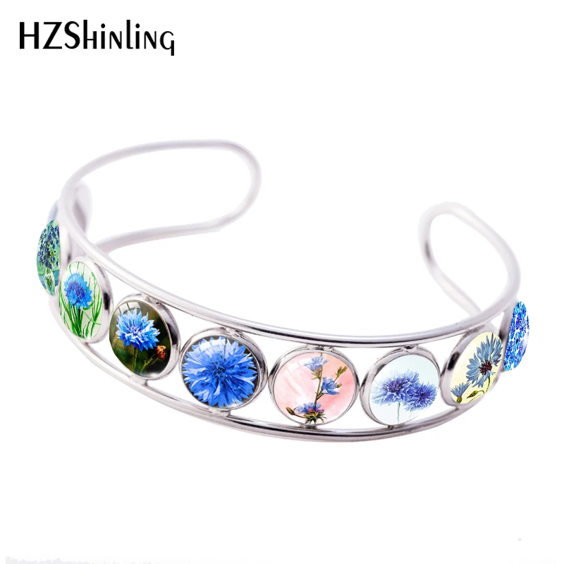 Новинка 2021 Браслет манжета в виде василькового цветка картина синего фотография