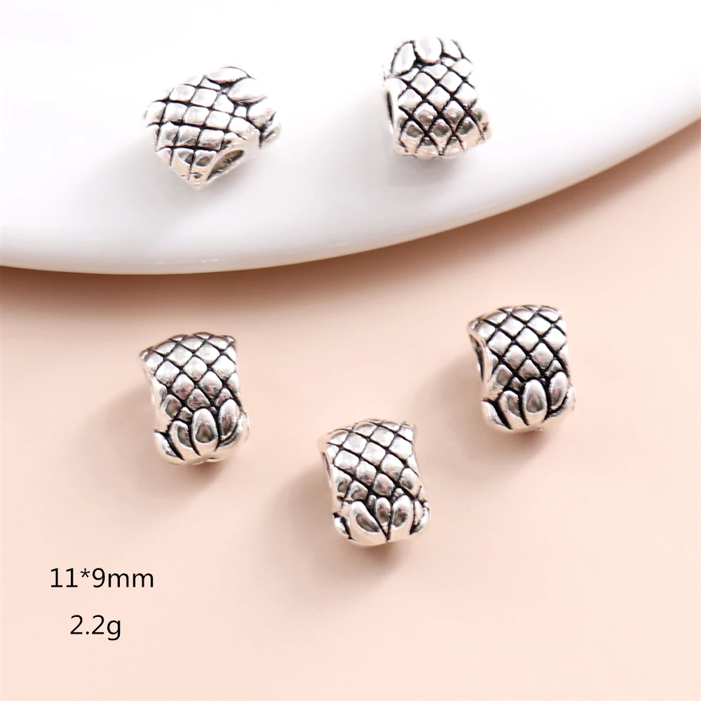

10PCS Silver Plated Pineapple Bead Accessories For Women's Pandora Style Charm Bracelet Necklace DIY Jewelry Making