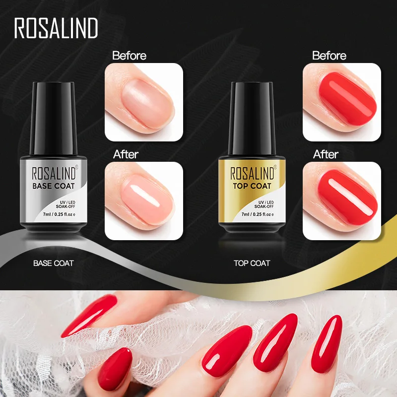 ROSALIND 7ML Top Coat Nail Polish Vernis Semi Permanant Soak Off UV Lamp For Manicure no Wipe Long Lasting Gel Lacquer Topcoat | Красота и