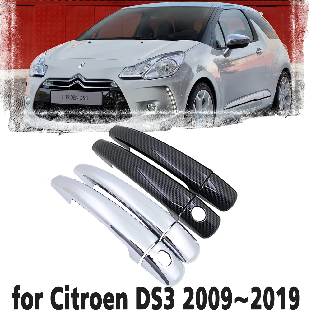 Black Carbon Fiber handle Or Chrome Side Door Cover Trim Set  for Citroen DS3 DS 3 2009~2019 Car Accessories 2010 2011 2012 2013