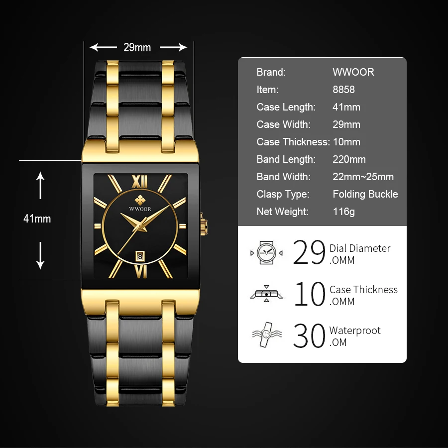 

WWOOR Watch Women Fashion Square Quartz Watch Top Brand Luxury Ladies Dress Wristwatches Female Design Gevena Clock Montre Femme