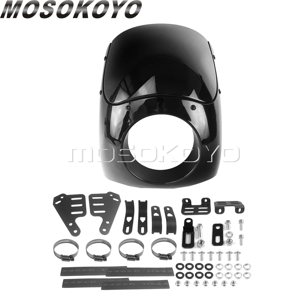 Gloss Black Матовый черный 5-3/4 ''фара передний клобук обтекатель 35-49 мм Вилка Крепление для Harley Dyna Street Fat Bob FXD/FXR Sportster XL 883/1200 - Цвет: Gloss Black