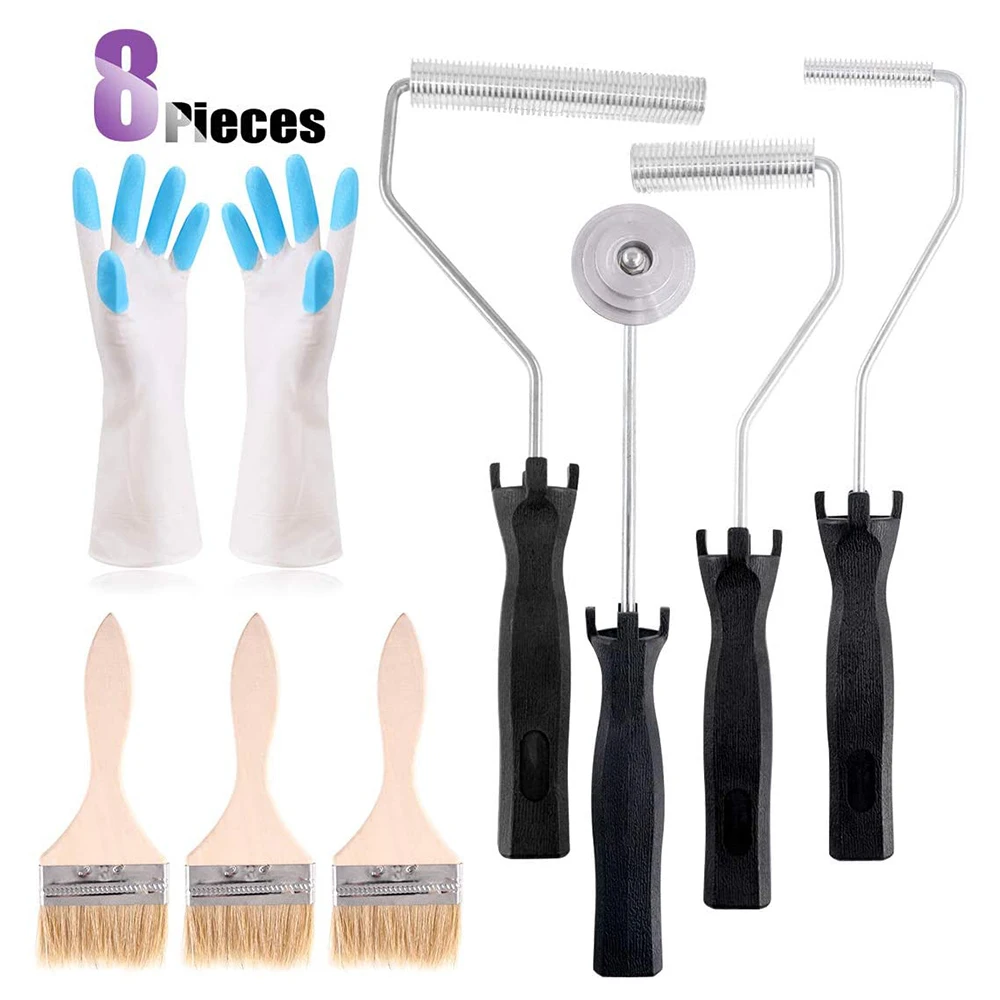 

8Pcs Aluminum Alloy Fibreglass Roller Set Bubble Roller Gloves Brush Laminated Fiberglass Resin Fibreglass Roller hand tools