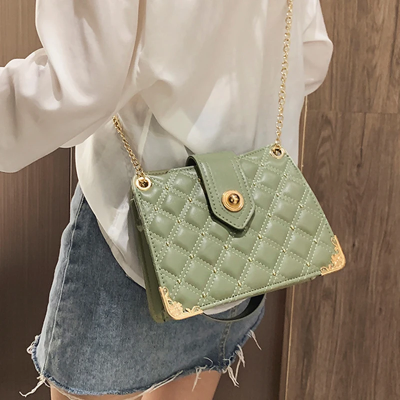 

Hot Sale Texture Rivet Rhombus Chain Bags Western Style Female Bag New Popular Messenger Bags Shoulder Bag