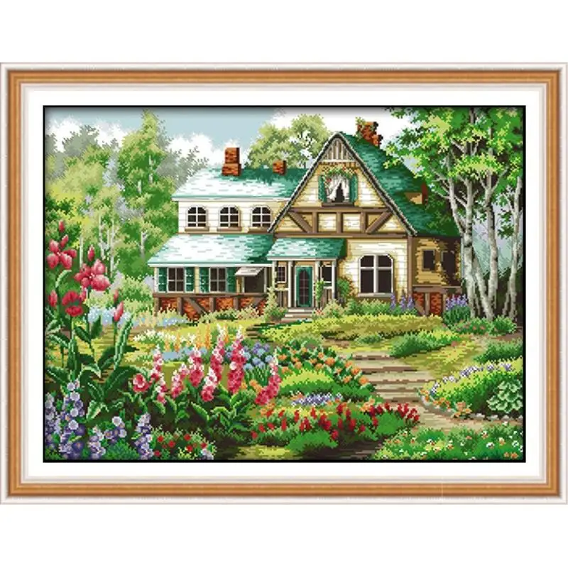 The fairy tale hut counted  cross stitch set DMC 11CT 14CT DIY villa scenery painting needlework embroidery kit home decoration