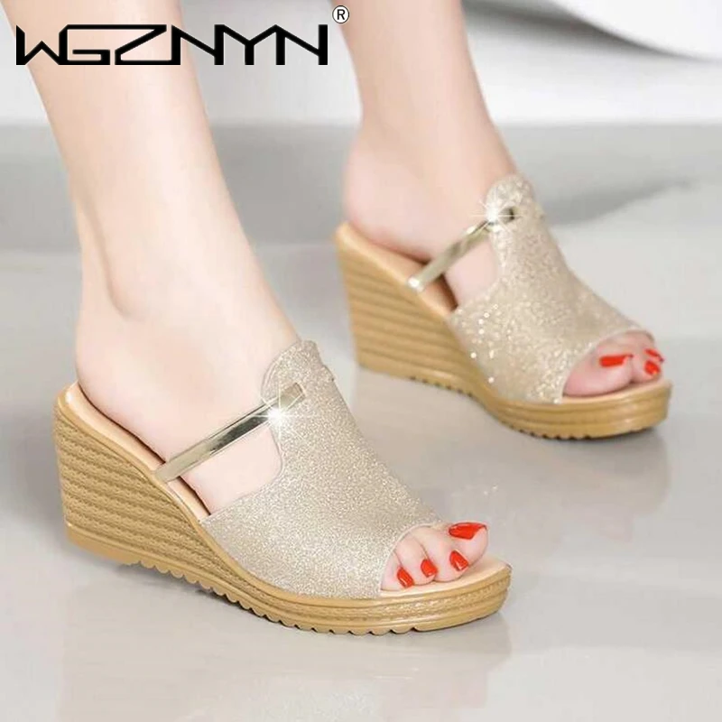 

2020 Women Slippers Summer Platform Shoes Fashion Women Wedge Open Toe Flip Flops Ladies Bling Slide Beach Shoes Pantoufle Femme