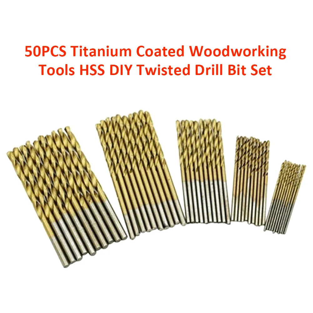 

50pcs DIY High Hardness Home Positioning Building Drill Bit Set Titanium Coated 1/1.5/2/2.5/3mm HSS Woodworking Tools Twisted