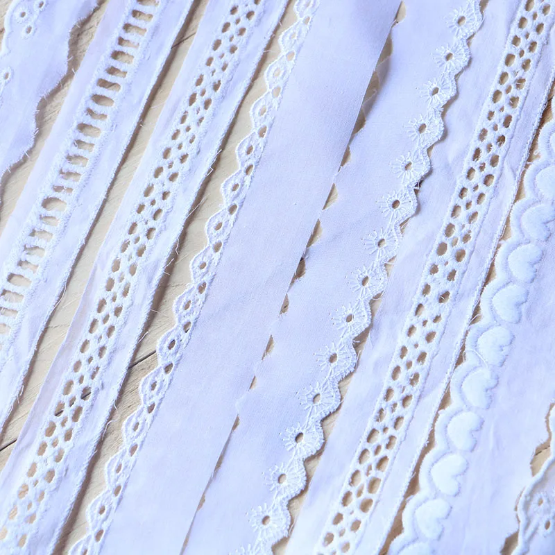 2 ярда Роскошный белый хлопок с цветочной вышивкой кружевной воротник тканевый