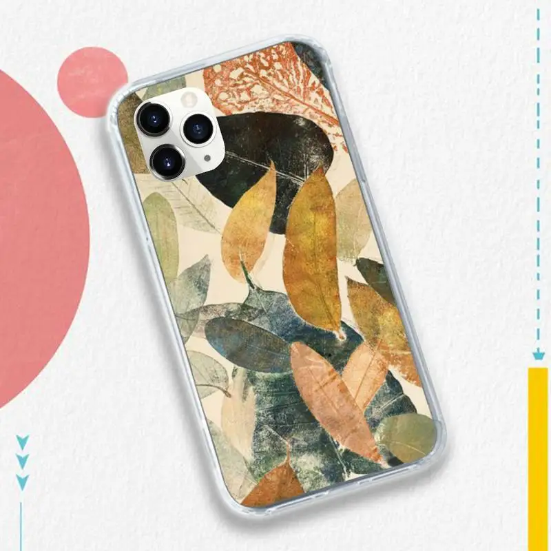 

Retro Leaves art pattern Phone Case Transparent soft For iphone 5 5s 5c se 6 6s 7 8 11 12 plus mini x xs xr pro max