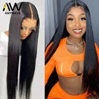 Шелковистые прямые волосы 13x6, прозрачные HD кружевные передние парики из натуральных волос 28, 30, 32 дюйма для чернокожих женщин, предварительно выщипанные бразильские волосы