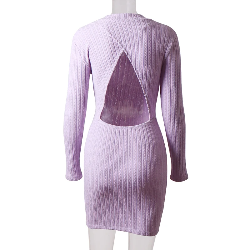 

Women Autumn Solid Sexy Backless O Neck Slim Bodycon Long Sleeve Mini Dress Office Lady Elegant Bottoming Knitted Dress SJ4989M