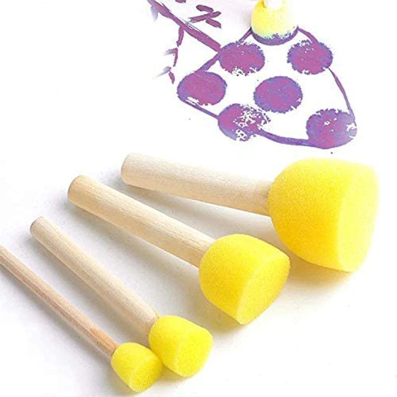 4pcs/set Sponge Paint Brush Wooden Handle Sponge Foam Brushes Art Painting Tool for Kids DIY Toy Art Supplies