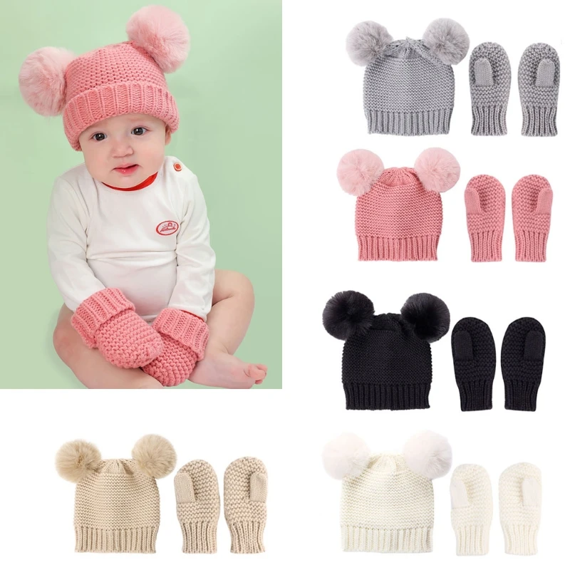 

Unisex Kids Girls Boys Gloves Baby Winter Warm Crochet Knit Hat Beanie Cap+Mittens Set
